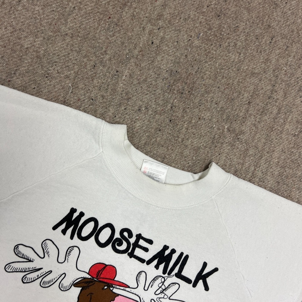 Vintage Moose Milk Sweatshirt Mens XL White 1990s Canada Cartoon Funny Comic - Picture 6 of 12